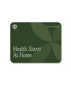 A green giftcard design with a white Branch Basics logo in the top-left corner and the primary text 'Health Starts At Home' in the bottom-left corner, displayed on a transparent background.