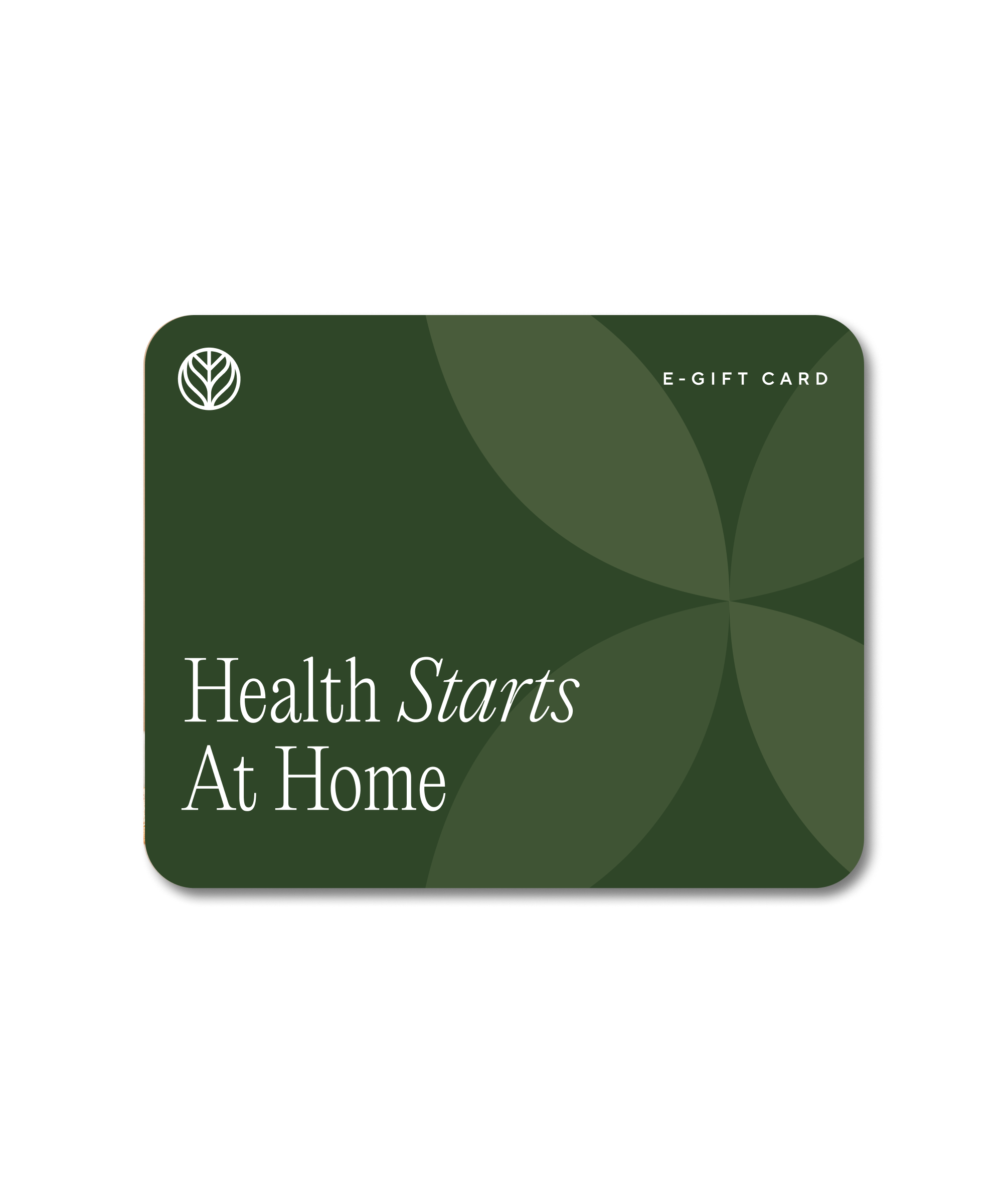 A green giftcard design with a white Branch Basics logo in the top-left corner and the primary text 'Health Starts At Home' in the bottom-left corner, displayed on a transparent background. - View 1
