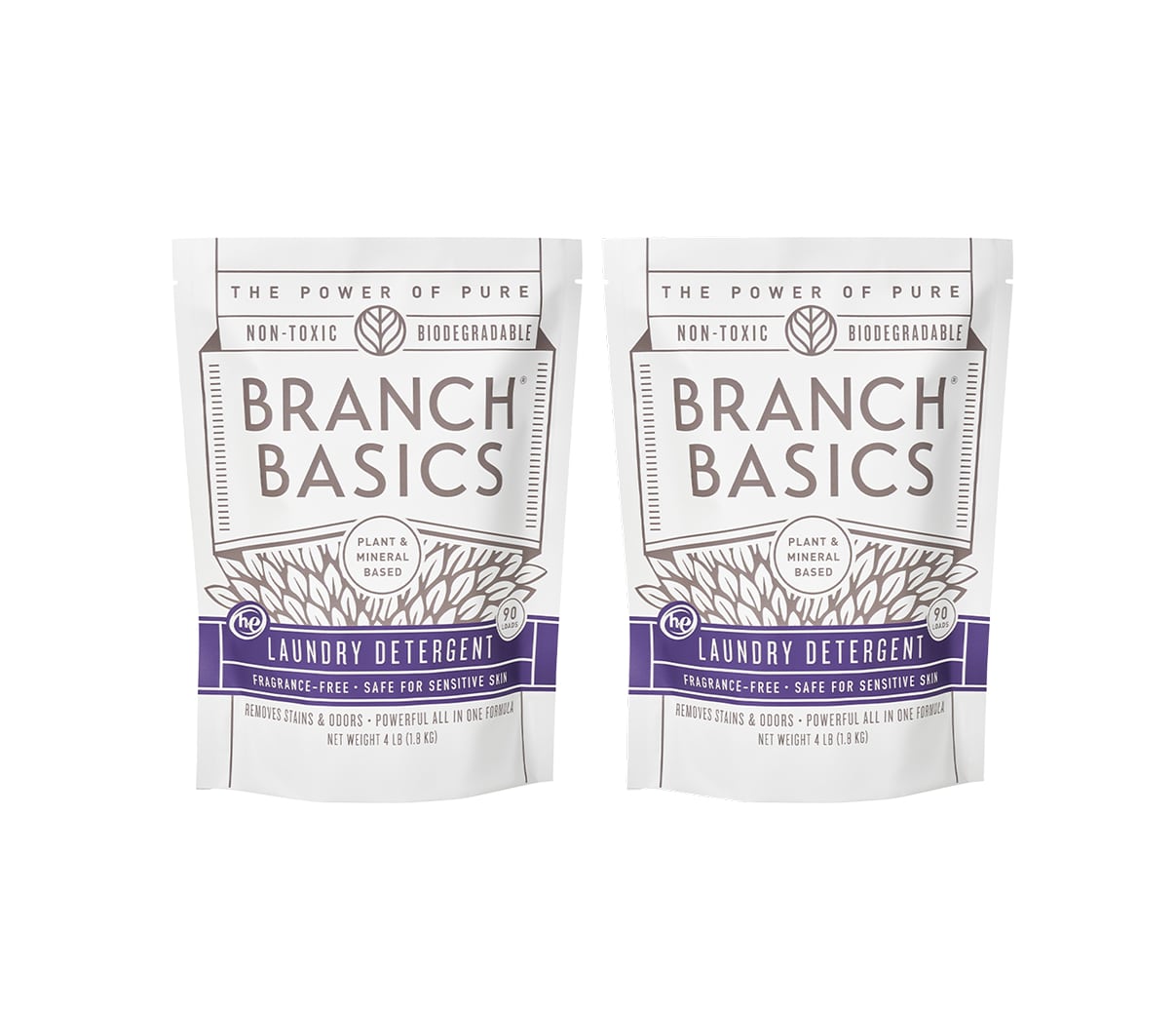 Two pouches of Branch Basics Laundry Detergent displayed on a white background. - View 2
