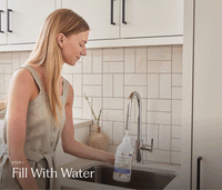 A GIF featuring step-by-step instructions that tell users how to fill a Plastic Branch Basics Laundry bottle. - Thumbnail View 3
