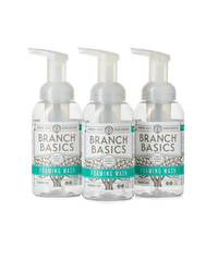A trio of refillable Plastic Foaming Wash Bottles, displayed on a transparent background. - Thumbnail View 1
