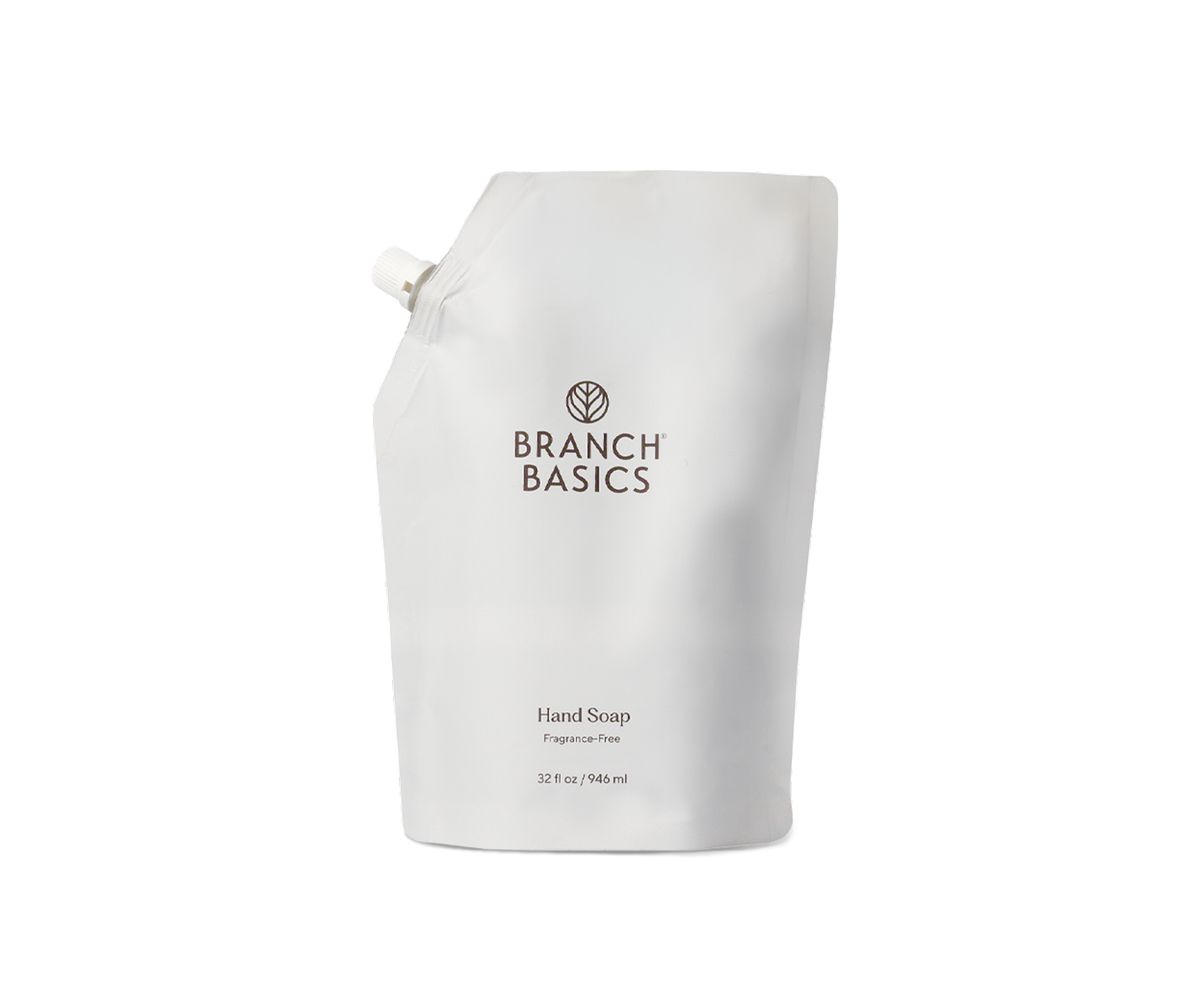 A pouch of Branch Basics Gel Hand soap, displayed on a transparent background. - View 1
