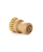 A Natural Scrub Brush, made with a solid beechwood handle and natural fiber bristles, displayed on a transparent background.